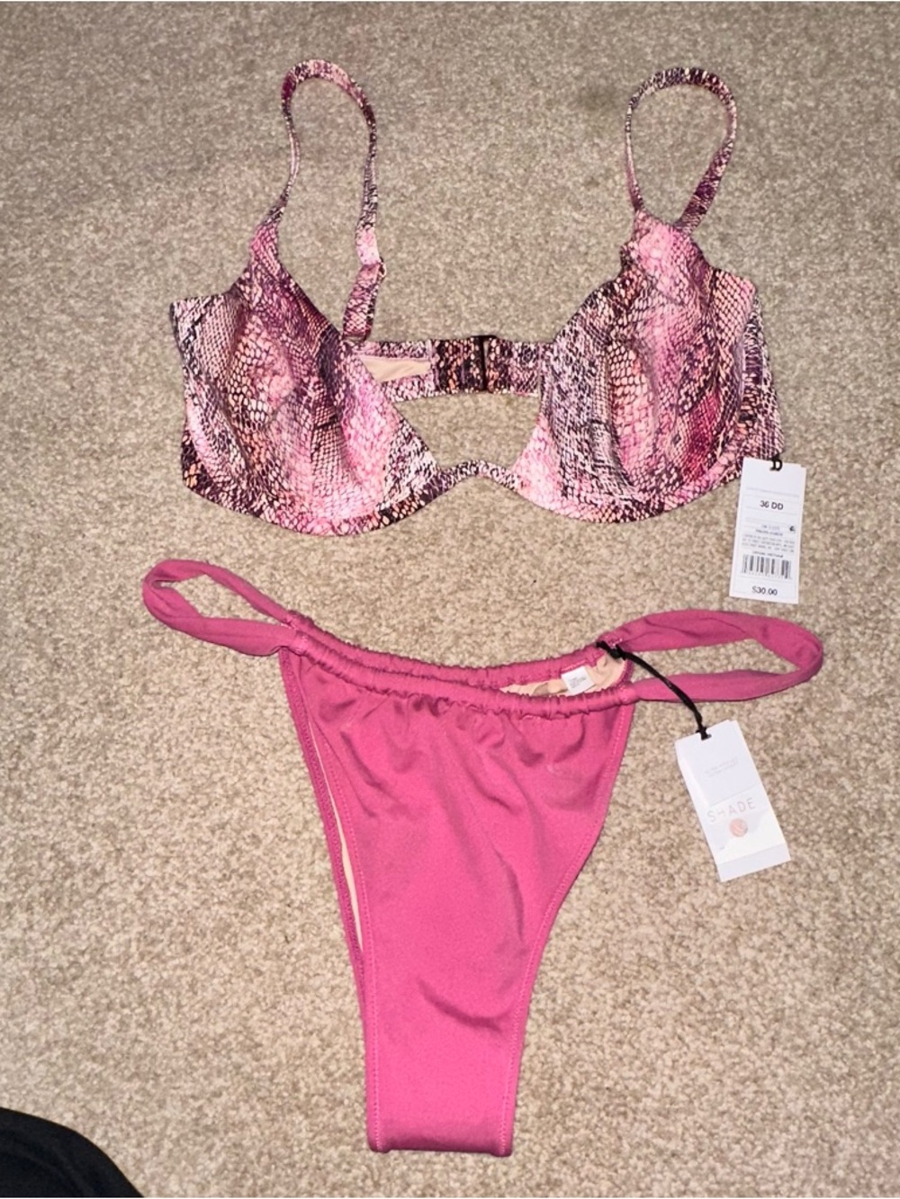 Shade & Shore Pink Snake-Print Underwire Bikini with Solid Pink Bottoms